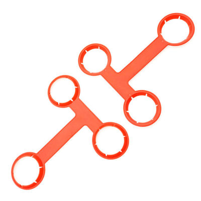 Lichtgewicht plastic draaghandvat voor drie flessen met flesbandclip