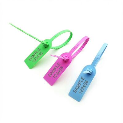 334 N (34.1 KG) Resistencia a la tracción Sello de seguridad de plástico de 342 mm de longitud total e impresión láser para envases a prueba de alteraciones