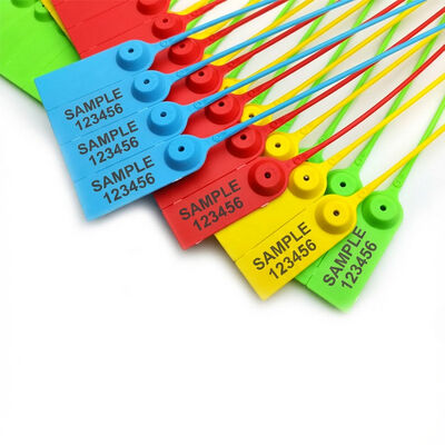 Sello de seguridad de plástico con números personalizados, resistencia a la tracción de 202N y sello a prueba de manipulaciones con impresión láser